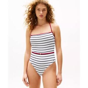 Tommy Hilfiger | NWT The Sofia Capsule Bandeau Belted Swimsuit Navy White Stripe